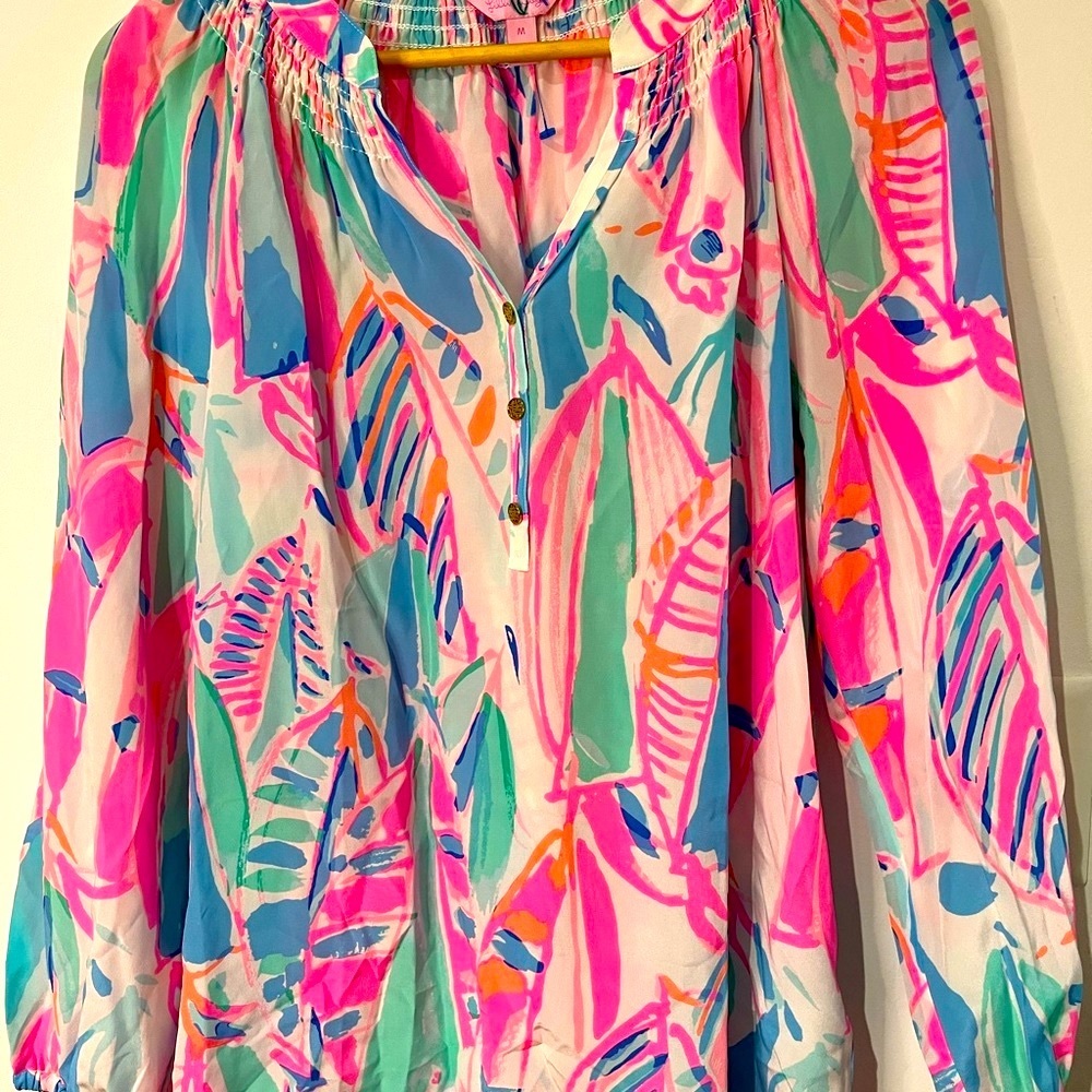 Lilly Pulitzer Silk Floral Print Tunic Blouse